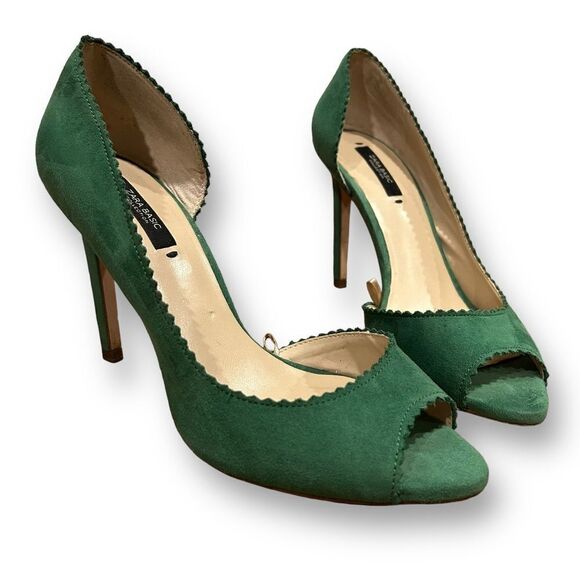 Zara Green D’Orsay Suede Open Peep Toe Pumps - Picture 3 of 14